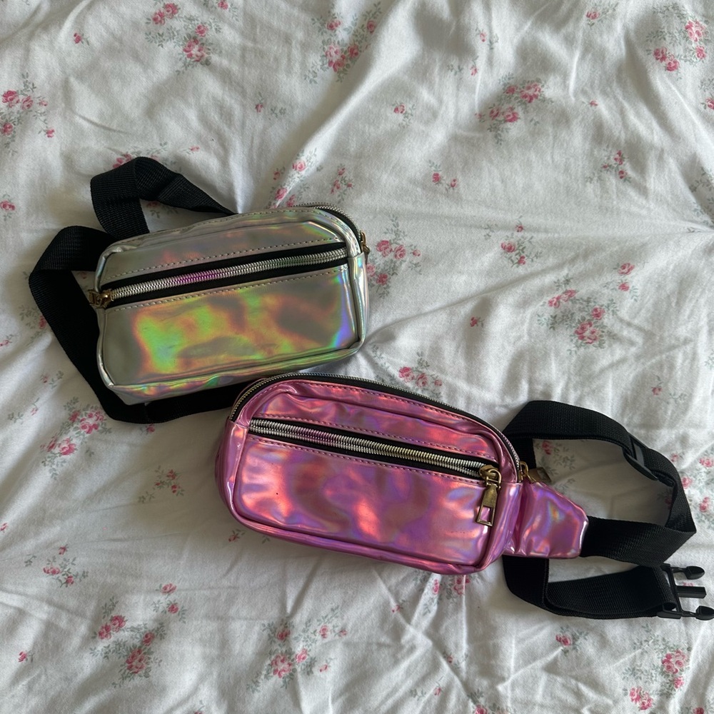 Holographic Pink & Silver Fanny Pack Duo